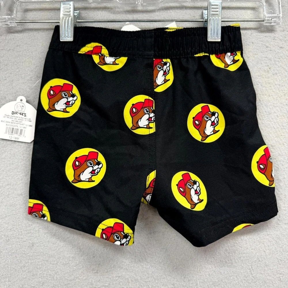 Buc-ee's Swim Trunks‎ Baby Boys 12-18M Black Red-Hatted Beaver Beach Drawstring
